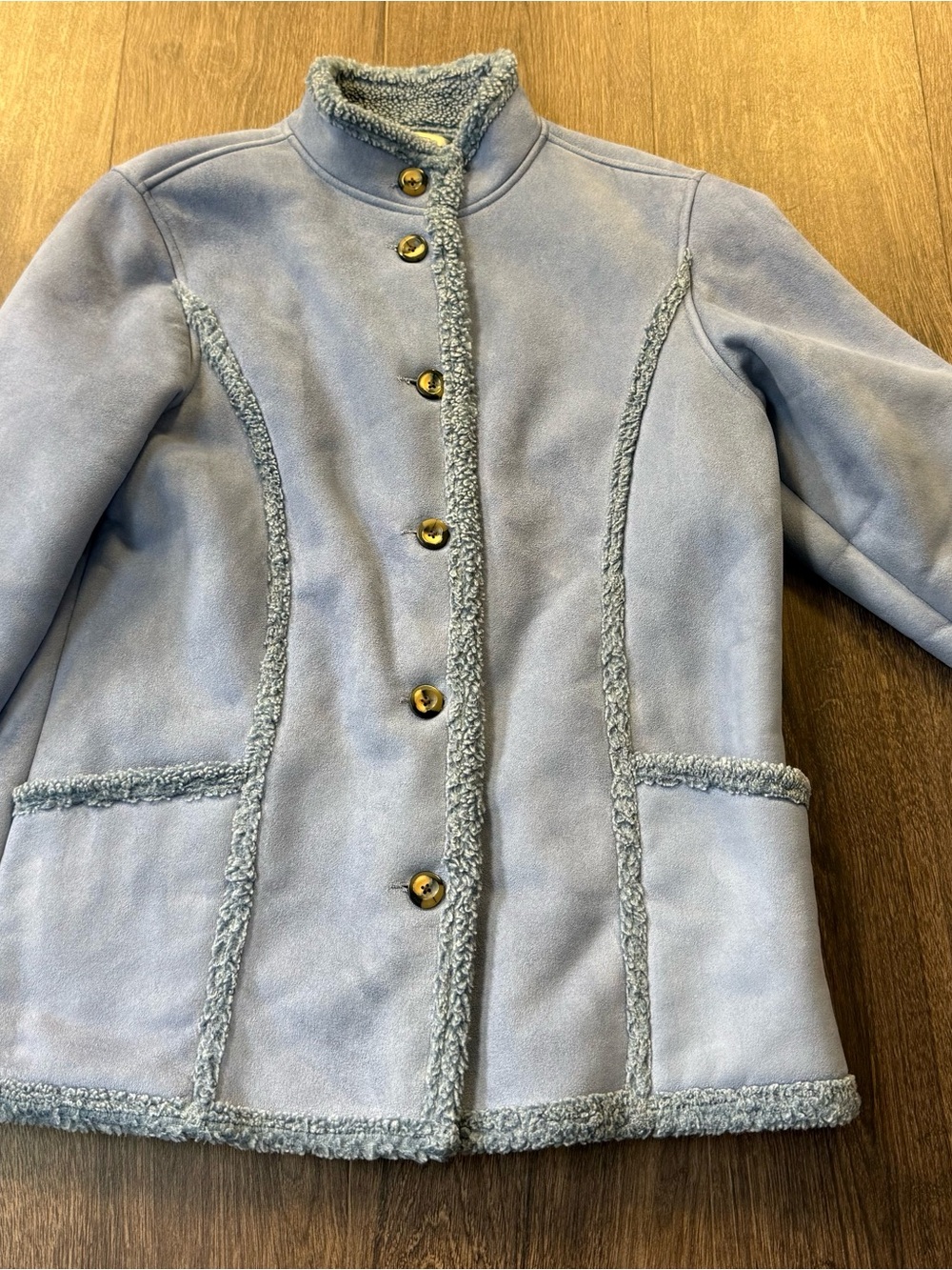 L.L. Bean Light Blue Faux Shearling Trim Jacket